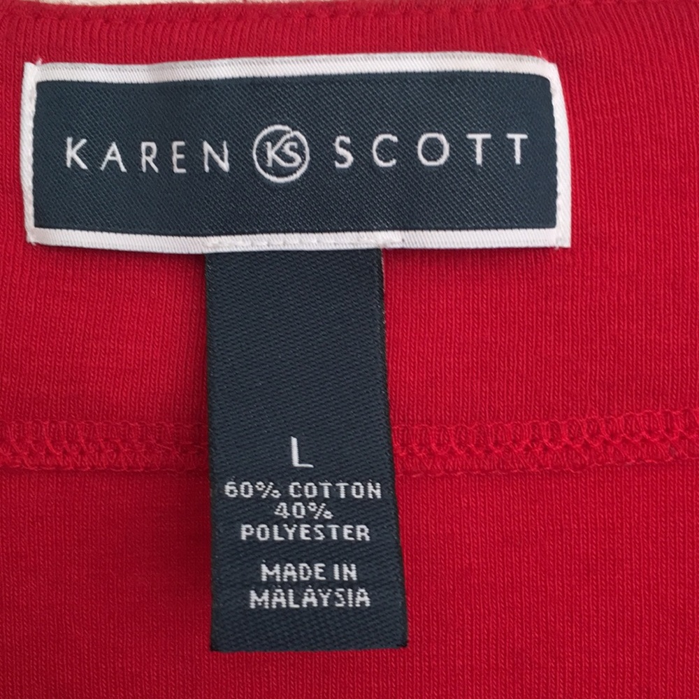Karen Scott Tee Large Red Short Sleeves Studded Neckline - Picture 4 of 6